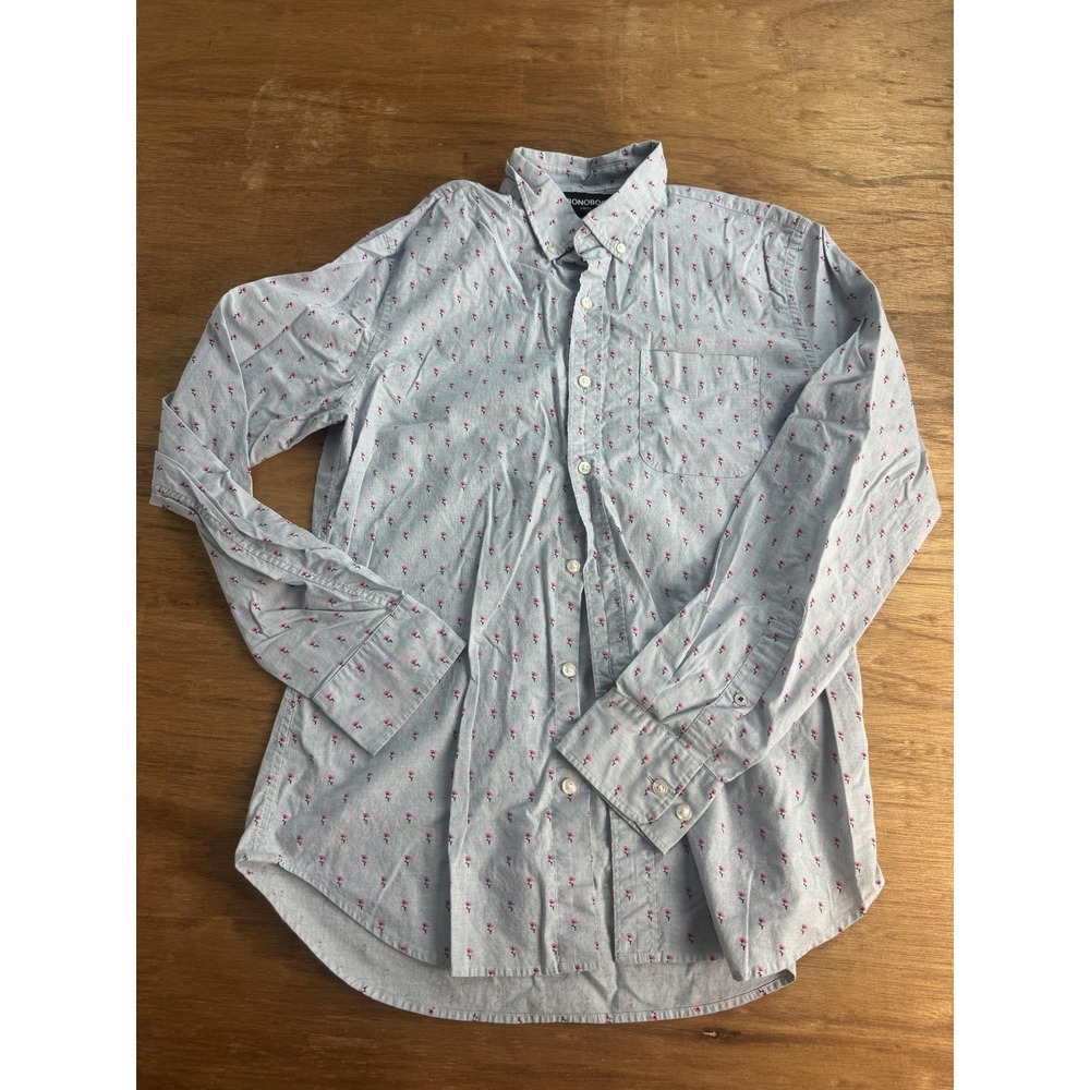 Bonobos Shirt‎ Mens Medium Blue Floral Slim Fit Stretch Long Sleeve Button Down